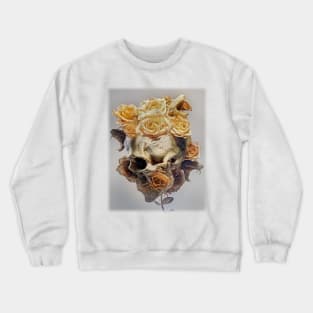 Human skull with three snake heads surrounded by dry golden roses Crewneck Sweatshirt